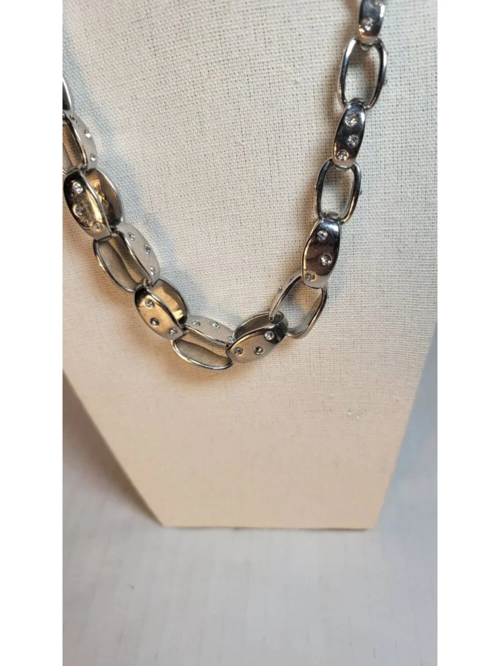 White House Black Market Silver-Tone Rhinestone Accented Chain Necklace